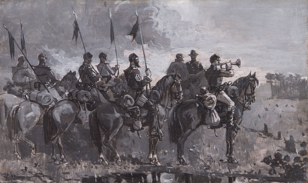 Winslow Homer. Rush’s Lancers, 1886. Oil on panel on grisaille, 9 x 15 in., From the Mort and Deborah Künstler Collection