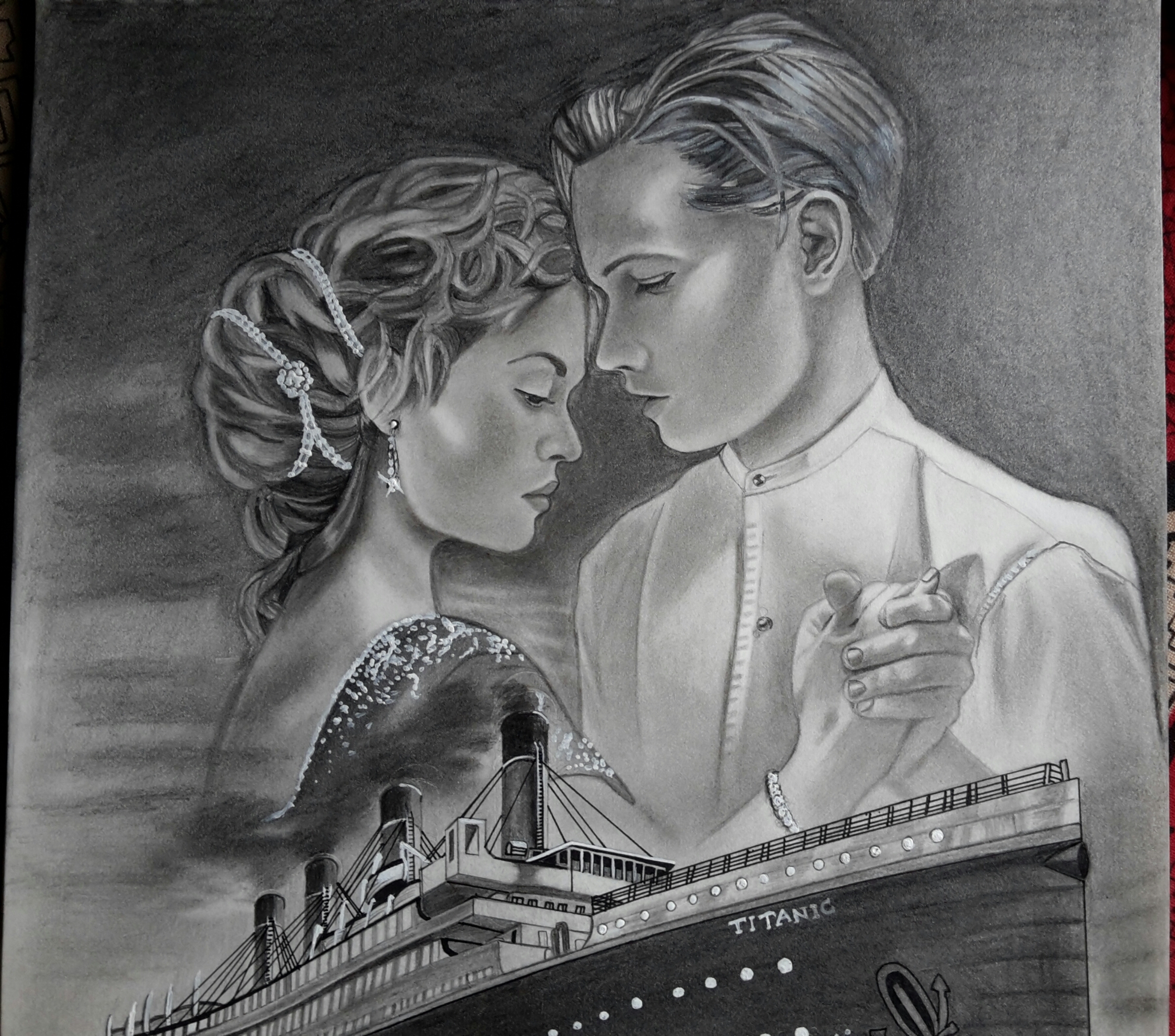 Titanic Drawing with kate winslet and leonardo dicaprio.