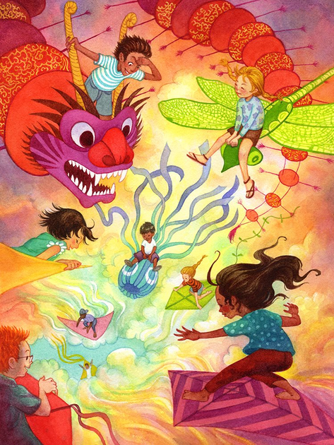 kites, children's book illustration in watercolor 